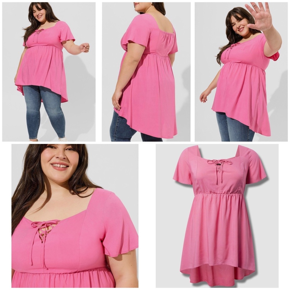 TORRID Babydoll Challis Lace Up Hi Low Top: PINK SIZE 1 (1X or 14/16) NWOT